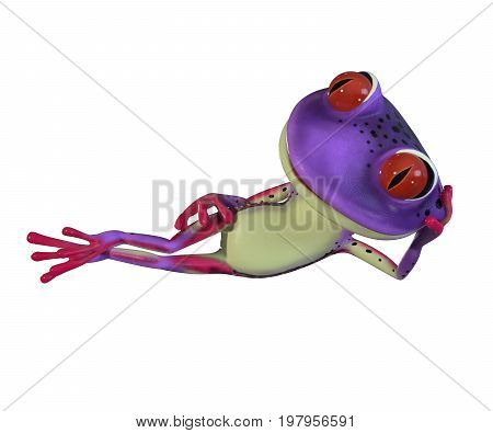 3d illustration of a purple cartoon tree frog.