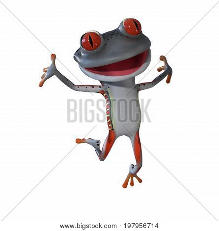 3d illustration of a gray cartoon tree frog.