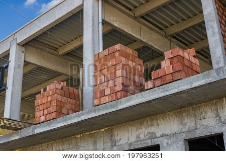 Stacked Red Hollow Clay Blocks For Building Block Walls