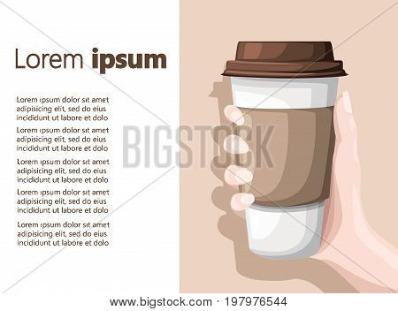 Paper coffee cup icon isolated on background. Plastic coffee cup with hot coffee in flat style vector illustration