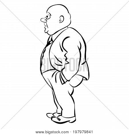 Business man standing with hand in his pockets, isolated vector drawing