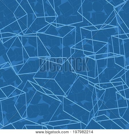 Abstract background with cubes in linear style at the foreground and dark blue cubes behind vector illustration