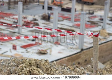 Barrier Red And White Tape To Mark Construction Site 3