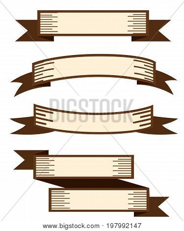 Ribbon vector icon set red color on white background. Banner isolated shapes illustration of gift and accessory. Christmas sticker and decoration for app and web. Label, badge and borders collection.