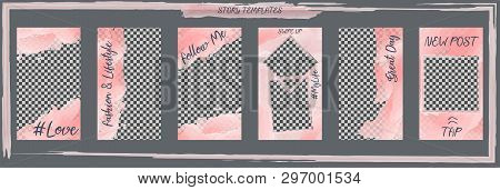 Social Media Story Template. Modern Insta Frame Layout Pack. Minimal Design Abstract Pink Illustrati