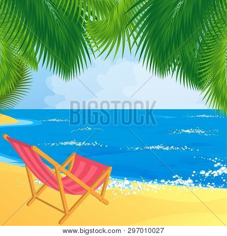 Bach Chair At Seaside. Vector Concept For Summer Vacation Ad, Manner, Website And Presentation.