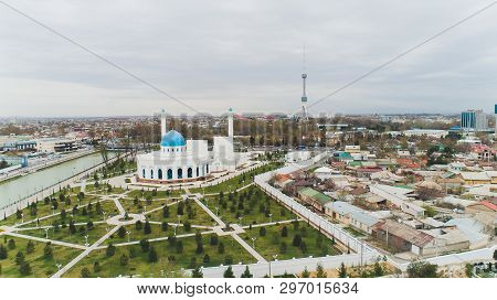Uzbekistan Tashkent Minor Largest Masjidi Aerial Cityscape.