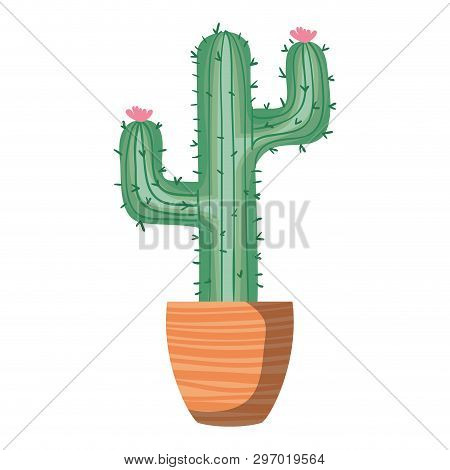 Cactus With Potted Isolated Icon Vector Illustration Design