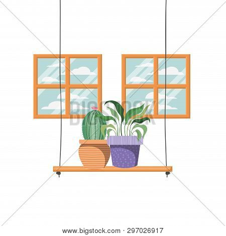 Cactus With Potted On Shelf Isolated Icon Vector Illustration Design