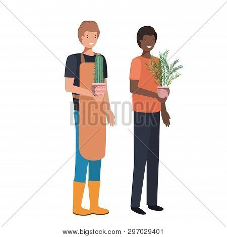 Men With Houseplant Avatar Character Vector Illustration Design