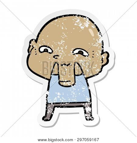 distressed sticker of a cartoon creepy guy