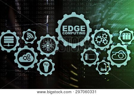 Edge Computing On Modern Server Room Background. Information Technology And Business Concept For Res