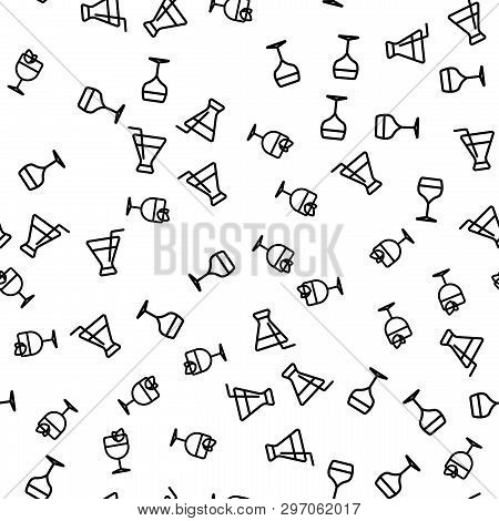 Wineglass Cocktail Sign Seamless Pattern Vector. Beverage Glass Design Winery Outline Goblets Silhou