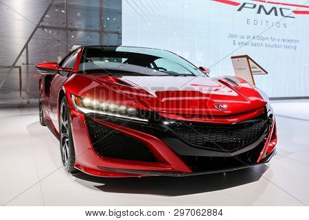 NEW YORK, NY, USA - APRIL 17, 2019: Acura NSX shown at the New York International Auto Show 2019, at the Jacob Javits Center. This was Press Preview Day One of NYIAS