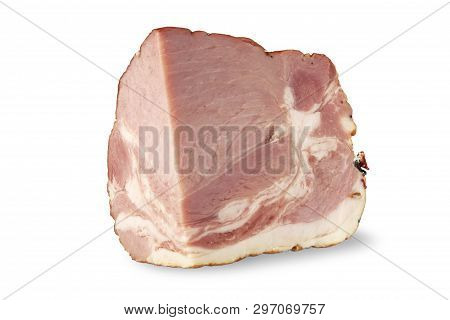 A Piece Of Boiled Bacon With Lard Isolated On White