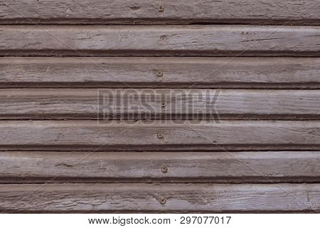 Light Brown And Grey Wood Texture Background. Gray Painted Wooden Planks With Nails. Shabby Light Br
