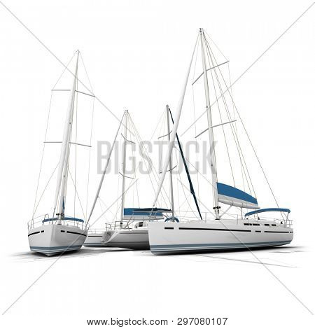 3D rendering of a sailboat on top of sailboat plans