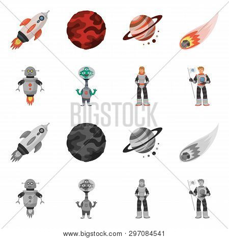 Vector Illustration Of Astronomy And Technology  Symbol. Collection Of Astronomy And Sky Stock Vecto
