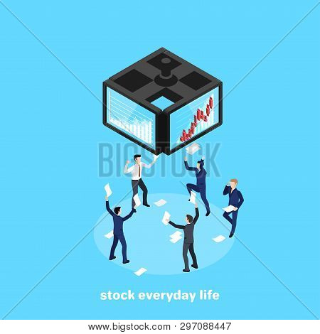 Stock Exchange Workers Celebrate Capital Increase, Isometric Image
