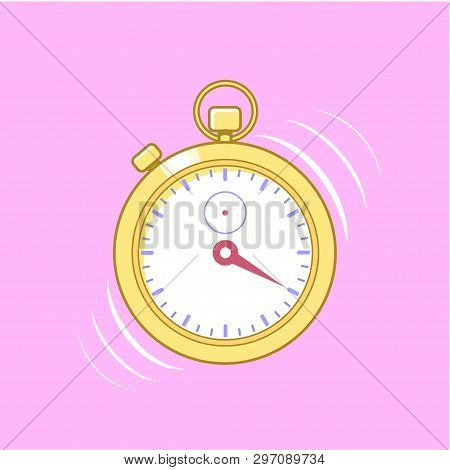 Golden Stopwatch With Alarm Motion Lines Isolated On Pink Background. Concept Of Short Time, Deadlin