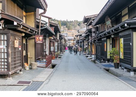 Takayama Gifu, Japan - April 9, 2019 : Landscape Of Takayama Old Town The Famous Vintage And Classic