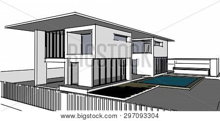 Abstract Architectral Drawing Sketch,illustration, Modern, Perspective, Linear, Line, Geometry, Illu