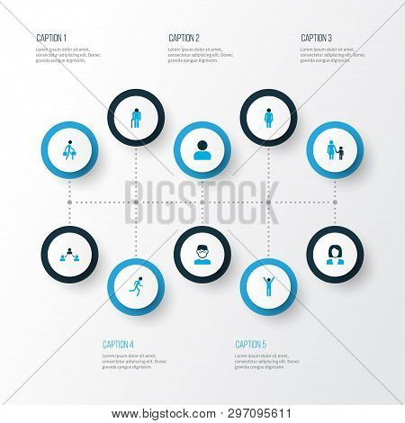 People Icons Colored Set With Greybeard, Profile, Pulling And Other Woman  Elements. Isolated Vector