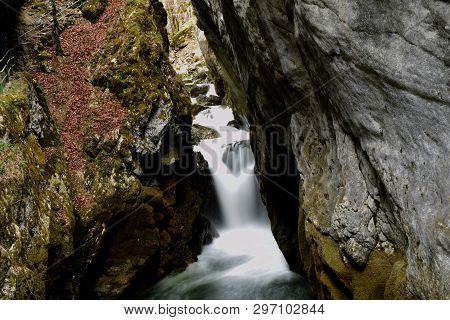 Long Exposure Picture Of Waterfall In Switzerland