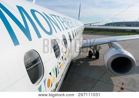 Paris, France - April 5, 2019: Plane Embraer Erj-195lr 4o-aoa Of Montenegro Airlines At Charles De G