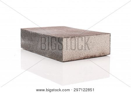 One Whole Grey Abrasive Sponge Work Item Isolated On White Background