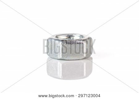 One Whole Metal Locking Nut Work Item Isolated On White Background