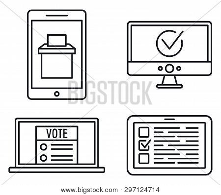 Politic Online Vote Icons Set. Outline Set Of Politic Online Vote Vector Icons For Web Design Isolat