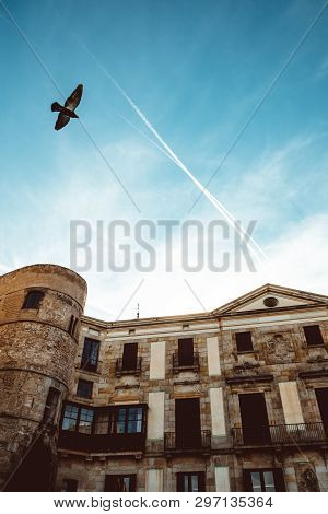 Old Church In The Gothic Quarter Of Barcelona. It Is Aslo Called As Barri Gotic.