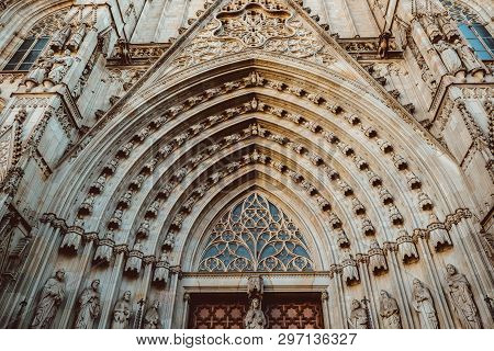 Old Church In The Gothic Quarter Of Barcelona. It Is Aslo Called As Barri Gotic.