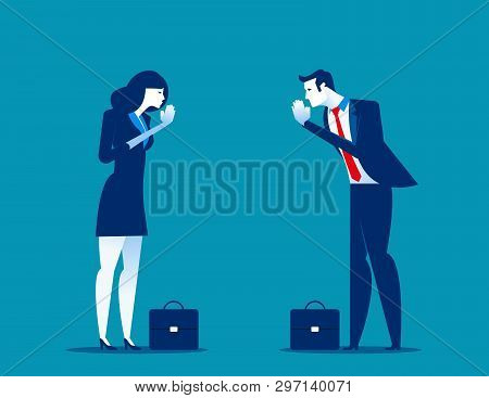 Business Partners Pay Respect Hands Greeting. Office Etiquette. Polite Salutation. Concept Business