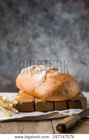 Fresh Homemade Crisp Bread On Wooden Background. French Bread. Bread At Leaven. Unleavened Bread