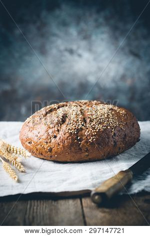 Fresh Homemade Crisp Bread On Wooden Background. French Bread. Bread At Leaven. Unleavened Bread
