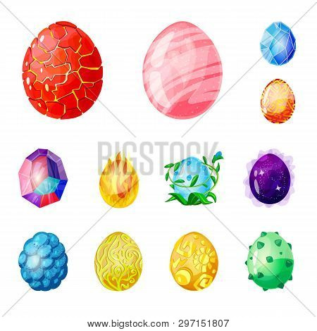 Vector Design Of Dinosaur  And Magic  Symbol. Collection Of Dinosaur  And Fantasy Stock Symbol For W