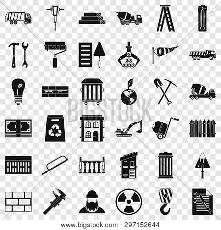 Building Brick Icons Set. Simple Style Of 36 Building Brick Vector Icons For Web For Any Design