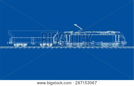 Modern Train Concept. Vector Rendering Of 3d. Wire-frame Style