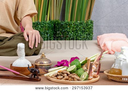 Thai Masseuse Doing Massage For Lifestyle Woman In Spa Salon. Asian Beautiful Woman Getting Thai Her
