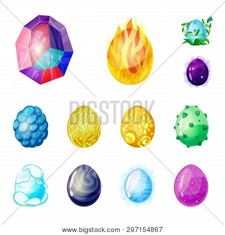 Vector Illustration Of Dinosaur  And Magic  Sign. Collection Of Dinosaur  And Fantasy Stock Vector I