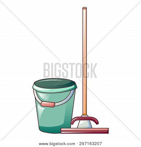 Cleaning Mop Green Bucket Icon. Cartoon Of Cleaning Mop Green Bucket Vector Icon For Web Design Isol