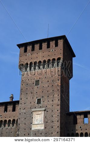 Sforza Castle Xv Century (castello Sforzesco) In Milan Lombardy Italy