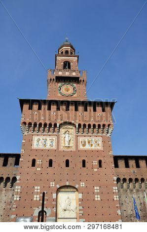 Sforza Castle Xv Century (castello Sforzesco) In Milan Lombardy Italy