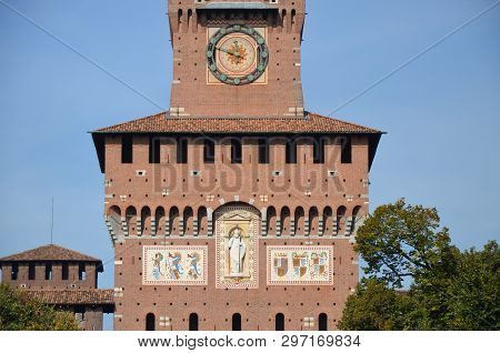 Sforza Castle Xv Century (castello Sforzesco) In Milan Lombardy Italy