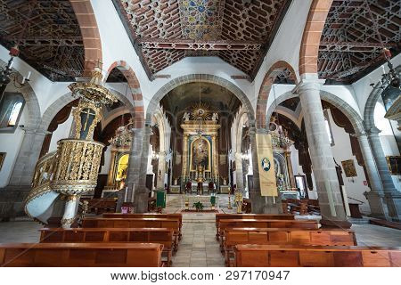 Santa Cruz De La Palma, Spain - September 11, 2016: Sain Salvador Church Interior On September 11, 2