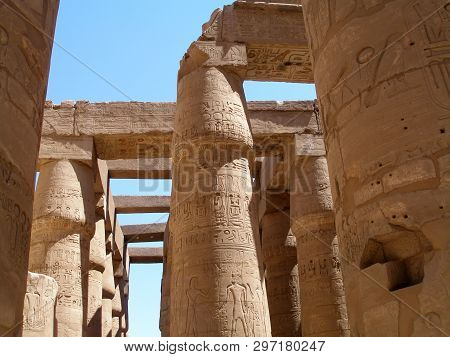 Hieroglyphs On Pillars Of The Great Hypostyle Hall At The Karnak Temple Of Amun-ra, Luxor. Architect