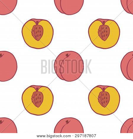 Fruit Peach Seamless Pattern, Great Design For Any Purposes. Hand Drawn Fabric Texture Pattern. Heal