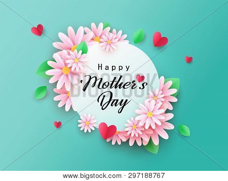 Нappy Mothers Day Background With Beautiful Paper Cut Chamomile Flowers. Spring Holiday Illustration